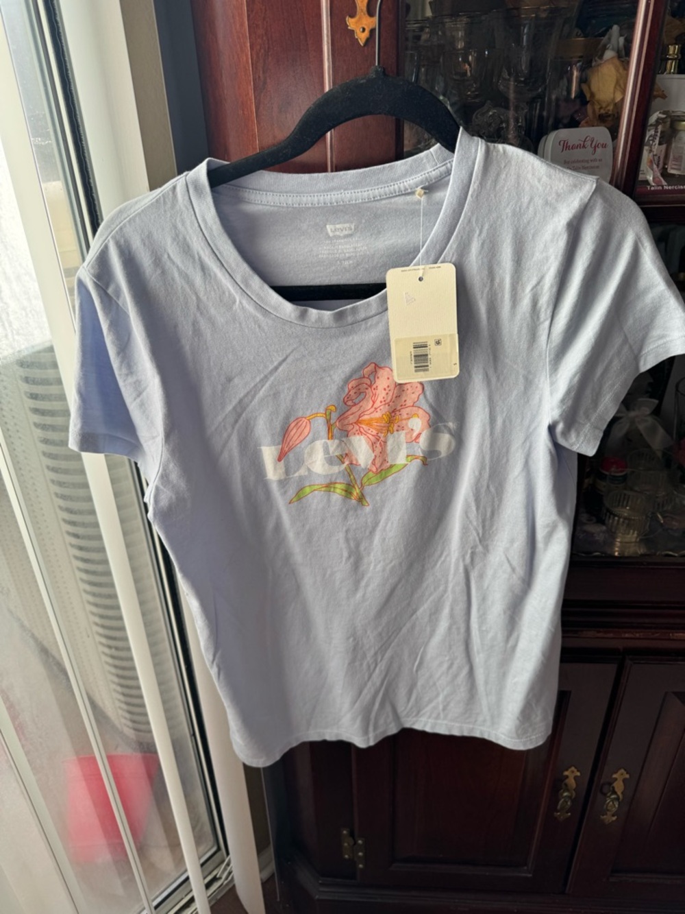 Levi's Heather blue Tee with Pink Floral Accent